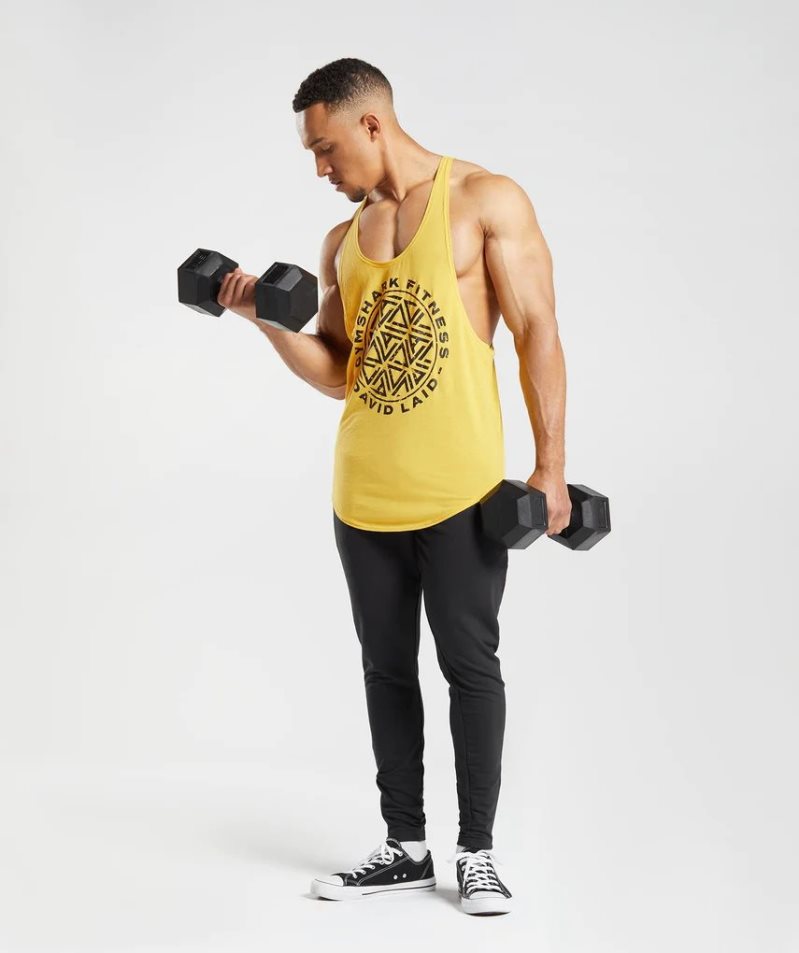 Men's Gymshark GS x David Laid Stringer Tanks Yellow | CA 1N6A85